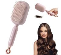 Retractable Cushion Massage Comb, Self Cleaning Hair Brush, Anti-Static massage comb, Retractable hair-brush with Ergonomic Non-Slip Handle, for all hair types (Pink)