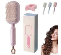 Retractable Cushion Massage Comb, Self Cleaning Hair Brush for Women, Anti Static Massage Comb for Curly Wet Dry Damaged Hair (Pink)