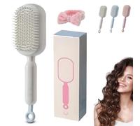 Retractable Cushion Massage Comb, Self Cleaning Hair Brush for Women, Anti Static Massage Comb for Curly Wet Dry Damaged Hair (Grey)