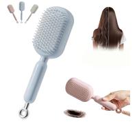 Retractable Cushion Massage Comb, Self Cleaning Hair Brush, Retractable Hair Brush, One-pull Clean Anti Static Brushs, Hairs Styling Tools for all types of hair and wigs (Blue)