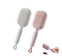 Retractable Cushion Massage Comb, Self Cleaning Hair Brush, Retractable Self Cleaning Hair Brush for Women, One-Pull Clean Anti Static Brushs, Hairs Styling Tools for All Hairs Types (Pink+White)