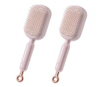 Retractable Cushion MassageComb Brush, Cushion Massage Combs, Anti Static Hair Calp Comb, Self Cleaning Hair Brush for Women Men, All Types (2pcs*Pink)