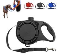Retractable Dog Belt Plate and Water Bottle, 3 in 1 Dog Lead, with Foldable Bowl and Anti Slip Handle, for Small, Medium, Large Dogs (Black)