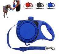 Retractable Dog Belt Plate and Water Bottle, 3 in 1 Dog Lead, with Foldable Bowl and Anti Slip Handle, for Small, Medium, Large Dogs (Blue)