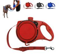 Retractable Dog Belt Plate and Water Bottle, 3 in 1 Dog Lead, with Foldable Bowl and Anti Slip Handle, for Small, Medium, Large Dogs (Red)
