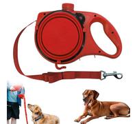 Retractable Dog Belt Plate and Water Bottle, 3-in-1 Portable Multifunctional Dog Leash with Built-in Water Bottle Foldable Bowl & Poop Bag Holder for Dog (Red)