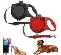 Retractable Dog Belt Plate and Water Bottle, 3-in-1 Portable Multifunctional Dog Leash with Built-in Water Bottle Foldable Bowl & Poop Bag Holder for Dog (Red+Black)