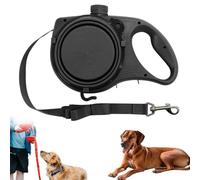 Retractable Dog Belt Plate and Water Bottle, 3-in-1 Portable Multifunctional Dog Leash with Built-in Water Bottle Foldable Bowl & Poop Bag Holder for Dog (Black)