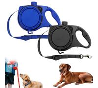 Retractable Dog Belt Plate and Water Bottle, 3-in-1 Portable Multifunctional Dog Leash with Built-in Water Bottle Foldable Bowl & Poop Bag Holder for Dog (Blue+Black)
