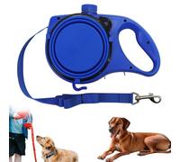 Retractable Dog Belt Plate and Water Bottle, 3-in-1 Portable Multifunctional Dog Leash with Built-in Water Bottle Foldable Bowl & Poop Bag Holder for Dog (Blue)