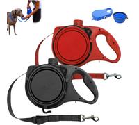 Retractable Dog Belt Plate and Water Bottle, 3-in-1 Retractable Dog Leash has a Built-in Water Bottle and Bowl, Hook Garbage Bags, for Small, Medium, Large Dogs (Red+Black)