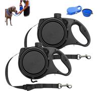 Retractable Dog Belt Plate and Water Bottle, 3-in-1 Retractable Dog Leash has a Built-in Water Bottle and Bowl, Hook Garbage Bags, for Small, Medium, Large Dogs (2*Black)