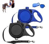 Retractable Dog Belt Plate and Water Bottle, 3-in-1 Retractable Dog Leash has a Built-in Water Bottle and Bowl, Hook Garbage Bags, for Small, Medium, Large Dogs (Blue+Black)