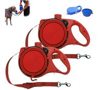 Retractable Dog Belt Plate and Water Bottle, 3-in-1 Retractable Dog Leash has a Built-in Water Bottle and Bowl, Hook Garbage Bags, for Small, Medium, Large Dogs (2*Red)