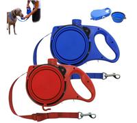 Retractable Dog Belt Plate and Water Bottle, 3-in-1 Retractable Dog Leash has a Built-in Water Bottle and Bowl, Hook Garbage Bags, for Small, Medium, Large Dogs (Red+Blue)