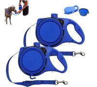 Retractable Dog Belt Plate and Water Bottle, 3-in-1 Retractable Dog Leash has a Built-in Water Bottle and Bowl, Hook Garbage Bags, for Small, Medium, Large Dogs (2*Blue)