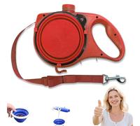 Retractable Dog Belt Plate and Water Bottle, has a Built-in Water Bottle and Bowl, 3-in-1 Retractable Dog Leash, with Foldable Bowl Hook Garbage Bags, for All Dogs Breeds (Red)