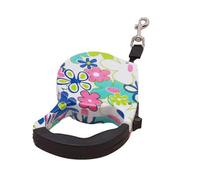 Retractable Dog Lead Training Leash with One Button Lock On/off Comfortable Ergonomic Handle for Small To Large Dogs (flower)