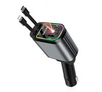 Retráctil Cargador Coche Carga,66W 4 en 1 Cargador de Coche Retráctil,4 Puertos de Carga Rápida con Cables Retráctiles de 80CM,Compatible con iPhone, Xiaomi, Samsung, Google, Huawei y Tablet
