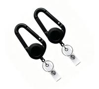 Retráctil Insignia Carrete Clips, 2 Paquete Mosquetón Set (BLACK) | Cordón duradero de alto rebote, llavero de metal, uso en exteriores.