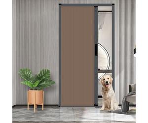 Retráctil Puerta Plegable Invisible - Puerta Acordeon Interior con Marco de Aleación de Aluminio y Tela No Tejidam Sin Taladro, Puertas Correderas Plegables con Manilla y Cerradura(Marrón,104x203cm)