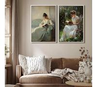 Retrato antiguo de mujer leyendo un libro, póster de naturaleza muerta en tonos suaves, cuadro en lienzo, arte de pared para estudio, dormitorio, decoración del hogar (70x100cm/2 piezas sin marco)
