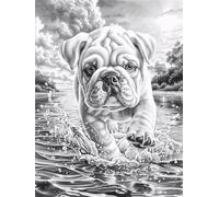 Retrato Bulldog Blanco y Negro Puzzles 500 Piezas Moderno Creativo Fauna Mascotas Rompecabezas Familiar para Adultos 3D Maquetas Construir Aliviar Estrés Decorativo 500 PCS