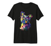 Retrato Colorido de la Acuarela de la Cara del Perro Bulldog francés Arco Camiseta Premium