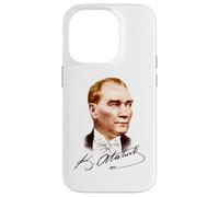 Retrato Colorido de Mustafa Kemal Atatürk con Firma Carcasa para iPhone 14 Pro