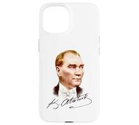 Retrato Colorido de Mustafa Kemal Atatürk con Firma Carcasa para iPhone 15