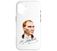 Retrato Colorido de Mustafa Kemal Atatürk con Firma Carcasa para iPhone 16