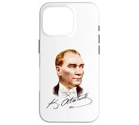 Retrato Colorido de Mustafa Kemal Atatürk con Firma Carcasa para iPhone 16 Pro