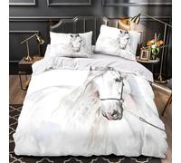 Retrato de caballo blanco Funda de Edredón 3 Piezas Suave Diseño 3D Cremallera Oculta con Fundas de Almohada Antibacteriana Arte animal en acuarela_1 Funda Edredon for jóvenes Single（140x200cm）