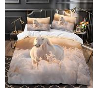 Retrato de caballo blanco Funda de Edredón 3 Piezas Suave Impresión 3D Cremallera Oculta con Fundas de Almohada Antialérgica Arte animal en acuarela_1 Funda Edredon for jóvenes Double（200x200cm）