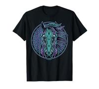 Retrato de Caballo Estilo Cyberpunk Verde Azulado Púrpura Mandala Circuitry Camiseta