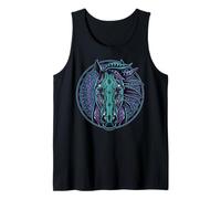 Retrato de Caballo Estilo Cyberpunk Verde Azulado Púrpura Mandala Circuitry Camiseta sin Mangas