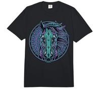 Retrato de Caballo Estilo Cyberpunk Verde Azulado Púrpura Mandala Circuitry Comfort Colors Adult Heavyweight T-Shirt