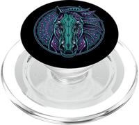 Retrato de Caballo Estilo Cyberpunk Verde Azulado Púrpura Mandala Circuitry PopSockets PopGrip para MagSafe