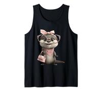 Retrato de Gafas de Leopardo Rosa con Personaje Kawaii de Nutria bebé Camiseta sin Mangas