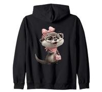 Retrato de Gafas de Leopardo Rosa con Personaje Kawaii de Nutria bebé Sudadera con Capucha