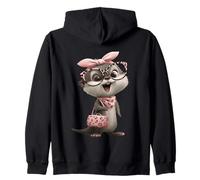 Retrato de Gafas de Leopardo Rosa con Personaje Kawaii de Nutria bebé Sudadera con Capucha