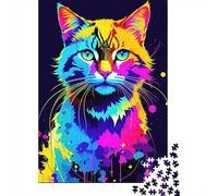 Retrato de Gato Colorido Puzzle de 1000 Piezas Papel Puzzle para Adultos Estilo Artístico Vivo Relajante Regalo Decoración Familiar 52x38cm/1000pcs