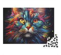 Retrato de Gato Puzzles 1000 Piezas Sin Polvo De Papel Puzle Clásico Gimnasia Cerebral para Puzzle para Enmarcar como Conexión Familiar 70x50cm/1000pcs