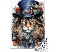 Retrato de Gato Steampunk Rompecabezas 1000 Piezas Papel Regalo Hombre Mujer Adultos Desafío Imposible Coloridos 38x26cm/1000pcs