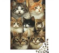 Retrato de Gatos Puzzle de 1000 Piezas para Adultos Papel Varios Gatos Juego Relajante Decoración Hogar Regalo Interacción Familiar 70x50cm/1000pcs