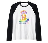 Retrato de Julio César con Patrón Tie Dye Veni Vidi Vici Camiseta Manga Raglan