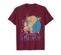 Retrato de la Bella y la Bestia de Disney Camiseta, Hombre, Granate, S