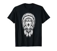 Retrato de Lobo Bohemio Pluma Nativo Americano Arte de Vida Silvestre Camiseta