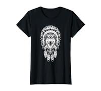 Retrato de Lobo Bohemio Pluma Nativo Americano Arte de Vida Silvestre Camiseta gráfica económica, Mujer, Negro, XL