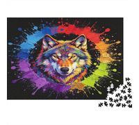 Retrato de Lobo Colorido Puzzle de 1000 Piezas Cartón Puzzle para Adultos Estilo artístico Juego de Puzzle 1000 Piezas Decoración Hogar Regalo 52x38cm/1000pcs